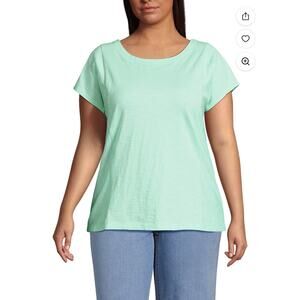 Lands' End Women's Plus‎ Size Slub Wedge T-Shirt SZ 3X Mint White Stripes Cotton